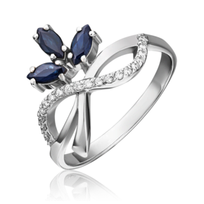 Кольцо из белого золота с сапфирами и бриллиантами