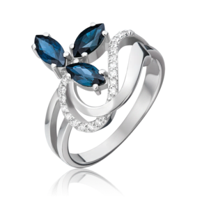 Кольцо из белого золота с сапфирами и бриллиантами