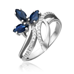 Кольцо из белого золота с сапфирами и бриллиантами