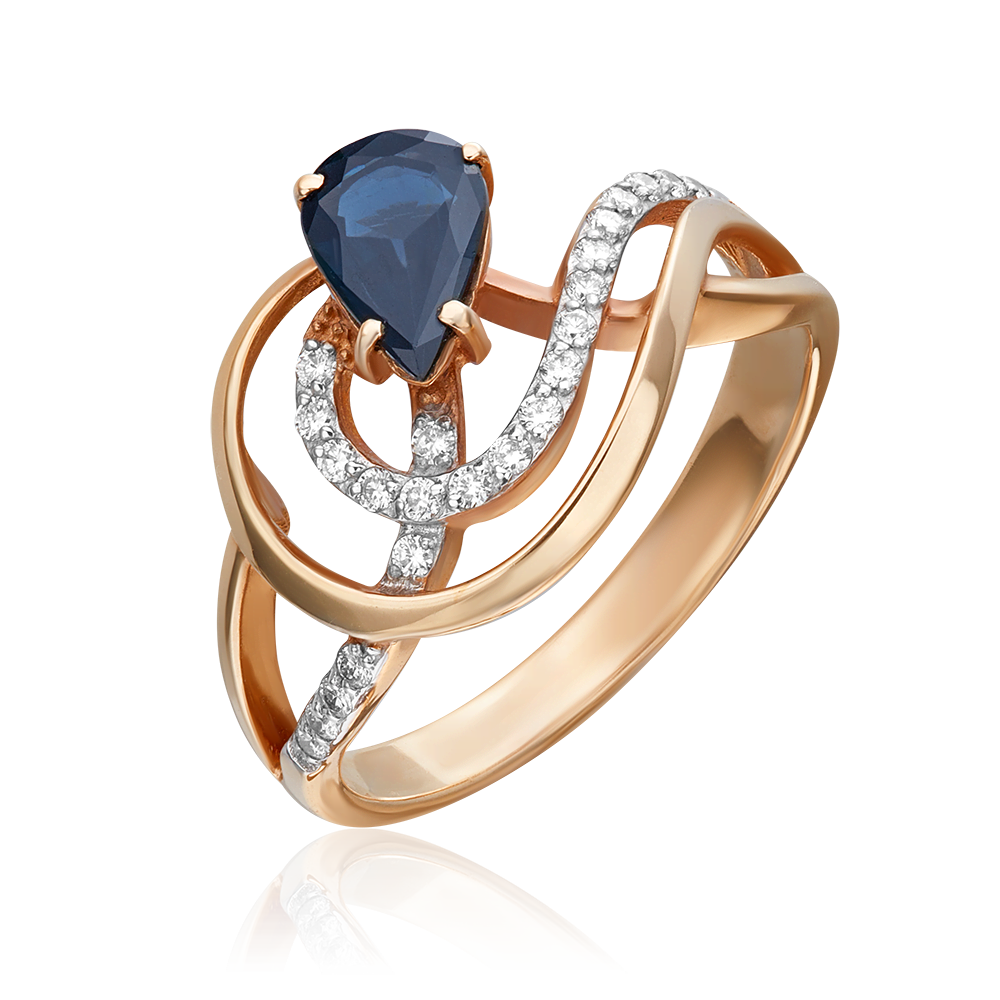 Кольцо из красного золота с сапфиром и бриллиантами 01-0214-00-105-1110-30