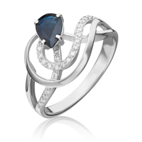 Кольцо из белого золота с сапфиром и бриллиантами