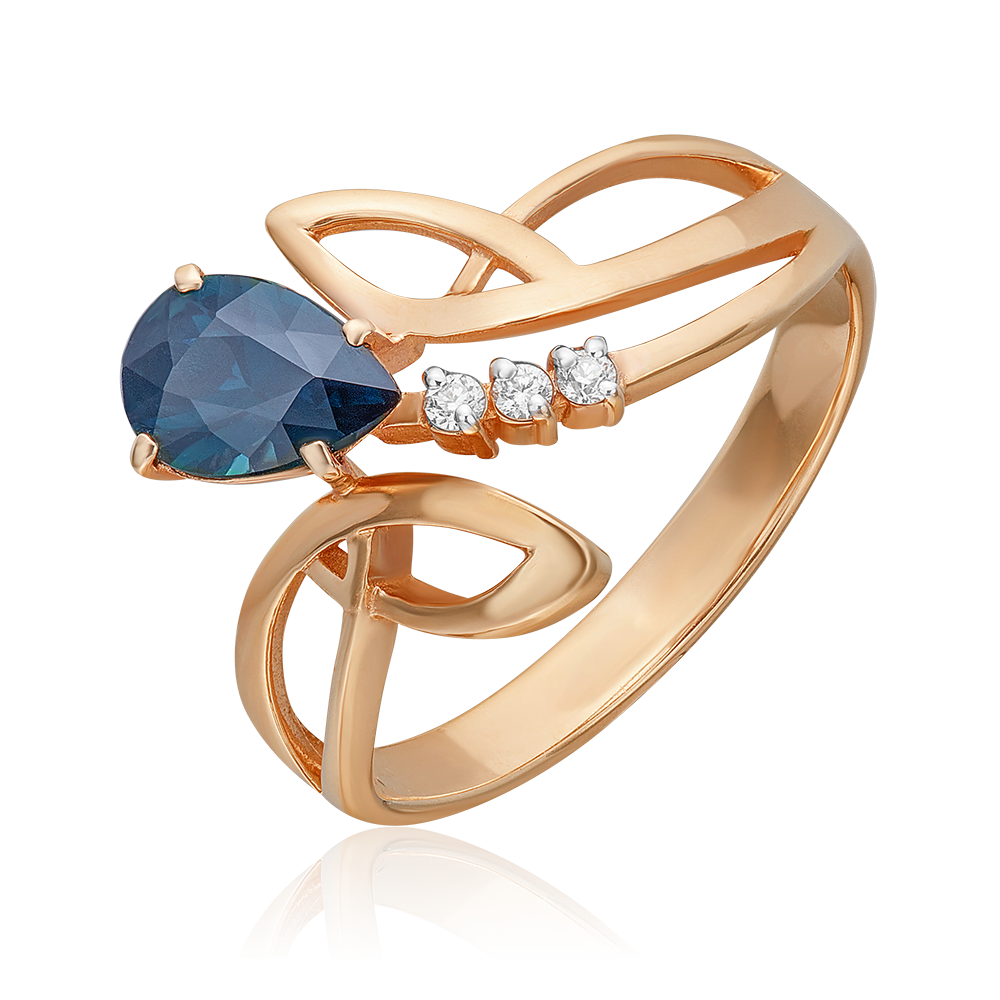 Кольцо из красного золота с сапфиром и бриллиантами 01-0216-00-105-1110-30