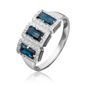 Кольцо из белого золота с сапфирами и бриллиантами