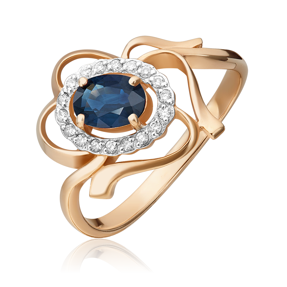 Кольцо из красного золота с сапфиром и бриллиантами 01-0228-00-105-1110-30