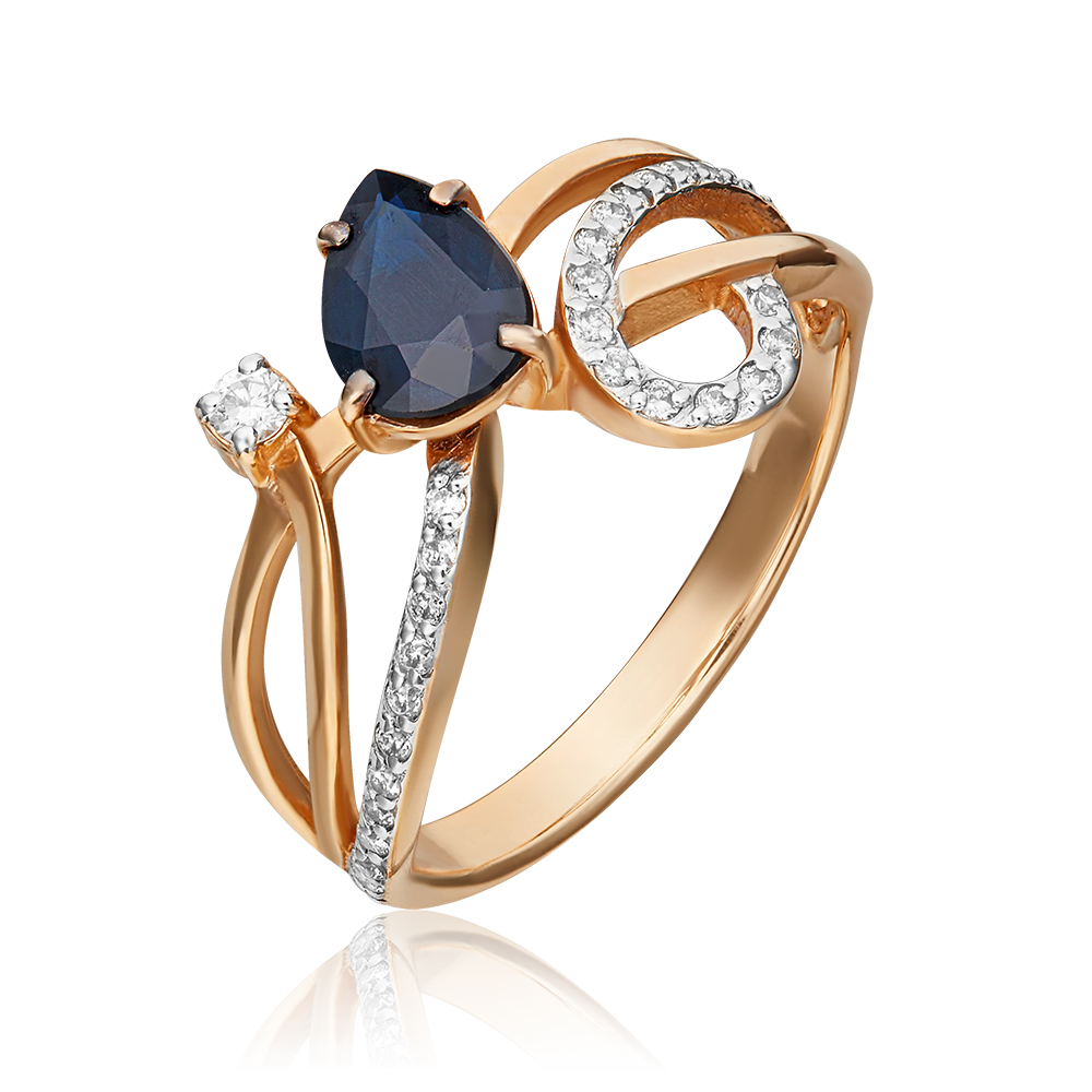 Кольцо из красного золота с сапфиром и бриллиантами 01-0232-00-105-1110-30