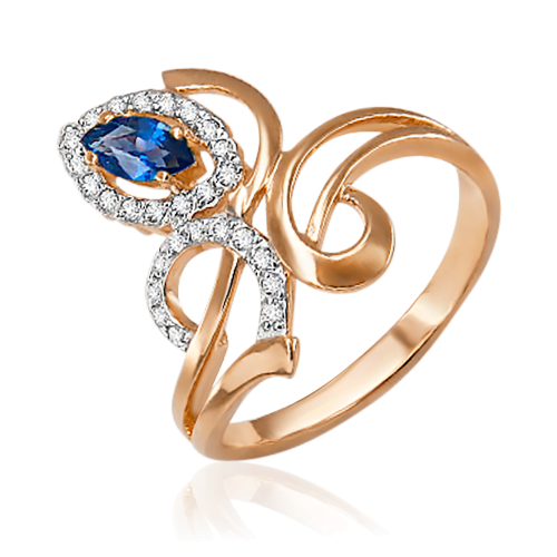 Кольцо из красного золота с сапфиром и бриллиантами 01-0247-00-105-1110-30