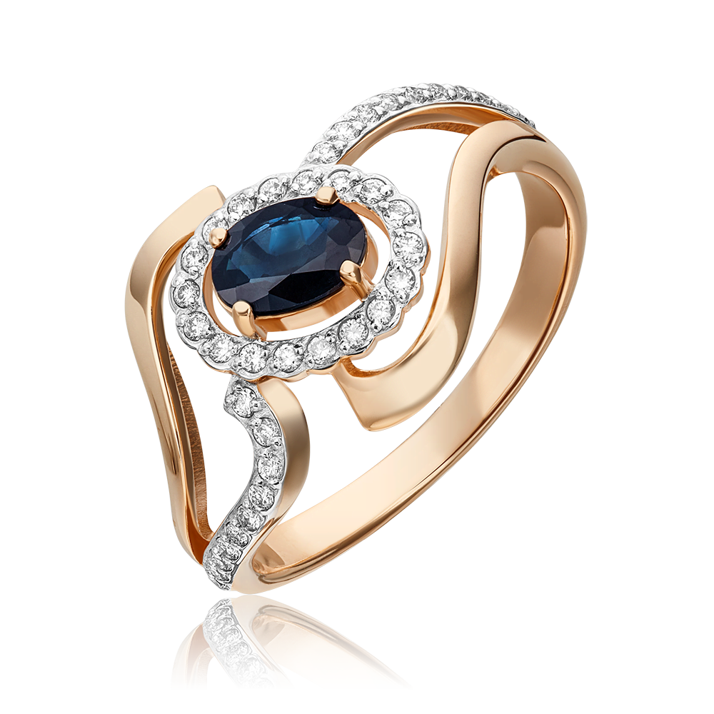 Кольцо из красного золота с сапфиром и бриллиантами 01-0259-00-105-1110-30