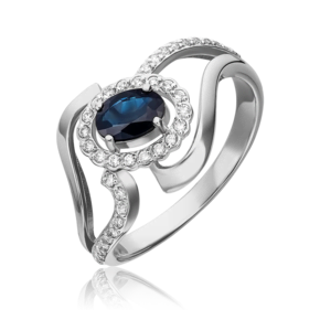 Кольцо из белого золота с сапфиром и бриллиантами 01-0260-00-105-1120-30