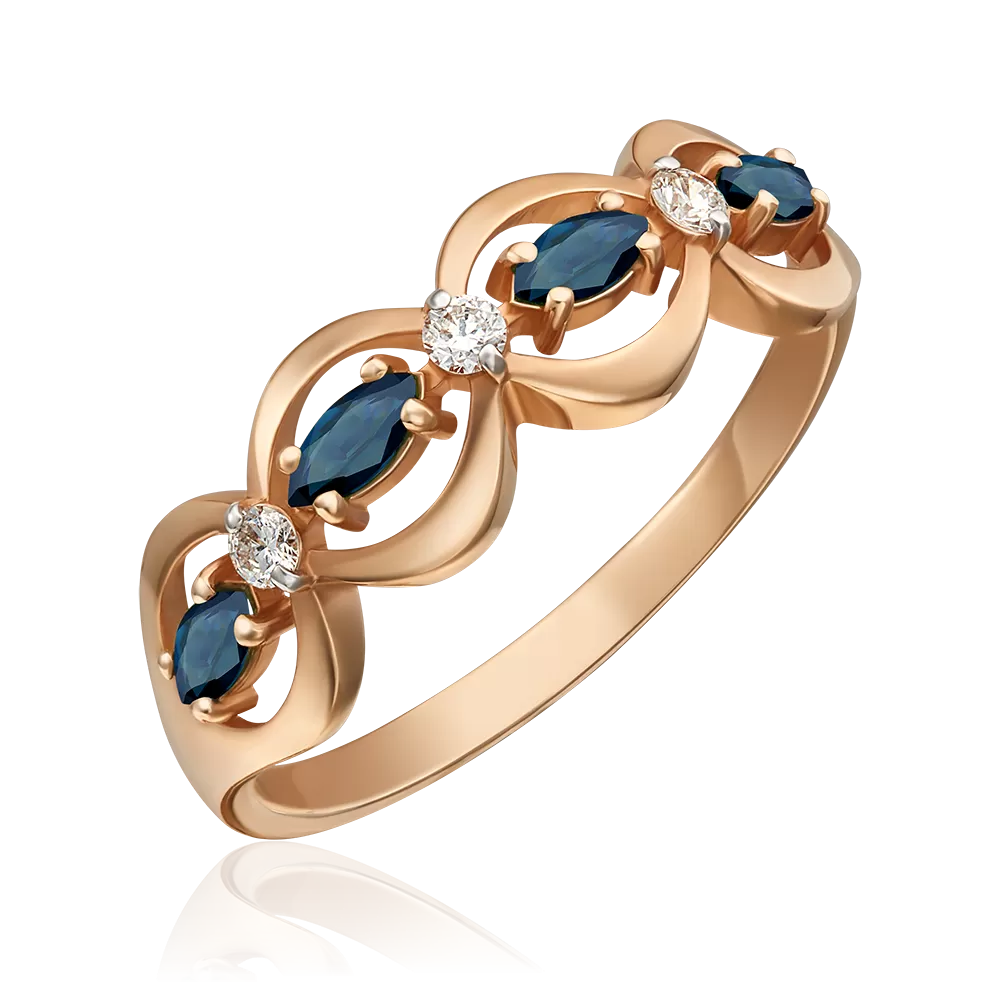 Кольцо из красного золота с сапфирами и бриллиантами 01-0275-00-105-1110-30