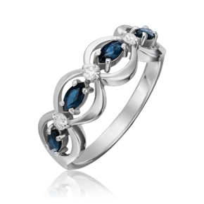 Кольцо из белого золота с сапфирами и бриллиантами