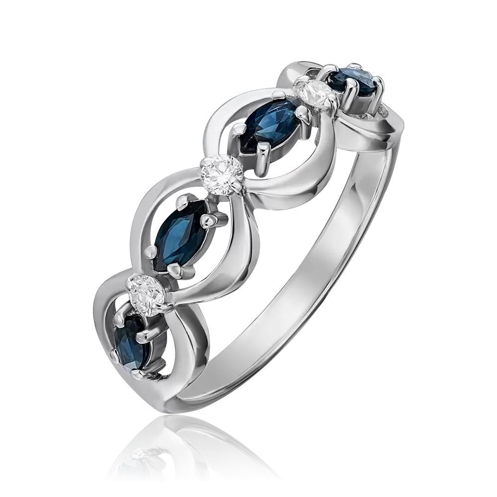 Кольцо из белого золота с сапфирами и бриллиантами 01-0276-00-105-1120-30