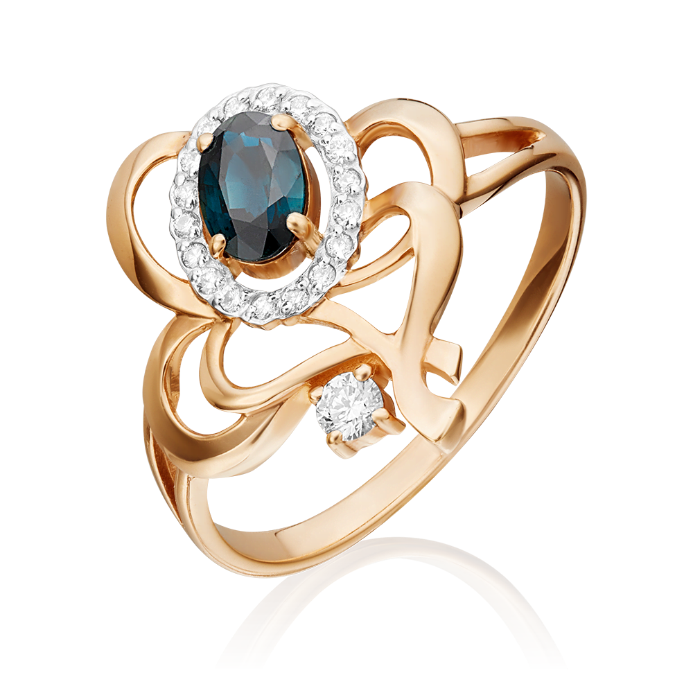 Кольцо из красного золота с сапфиром и бриллиантами 01-0279-00-105-1110-30