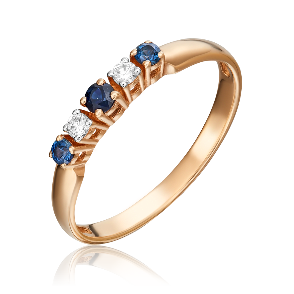 Кольцо из красного золота с сапфирами и бриллиантами 01-0289-00-105-1110-30