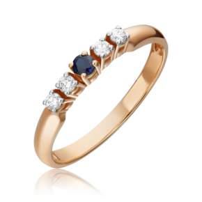 Кольцо из красного золота с сапфиром и бриллиантами 01-0291-00-105-1110-30