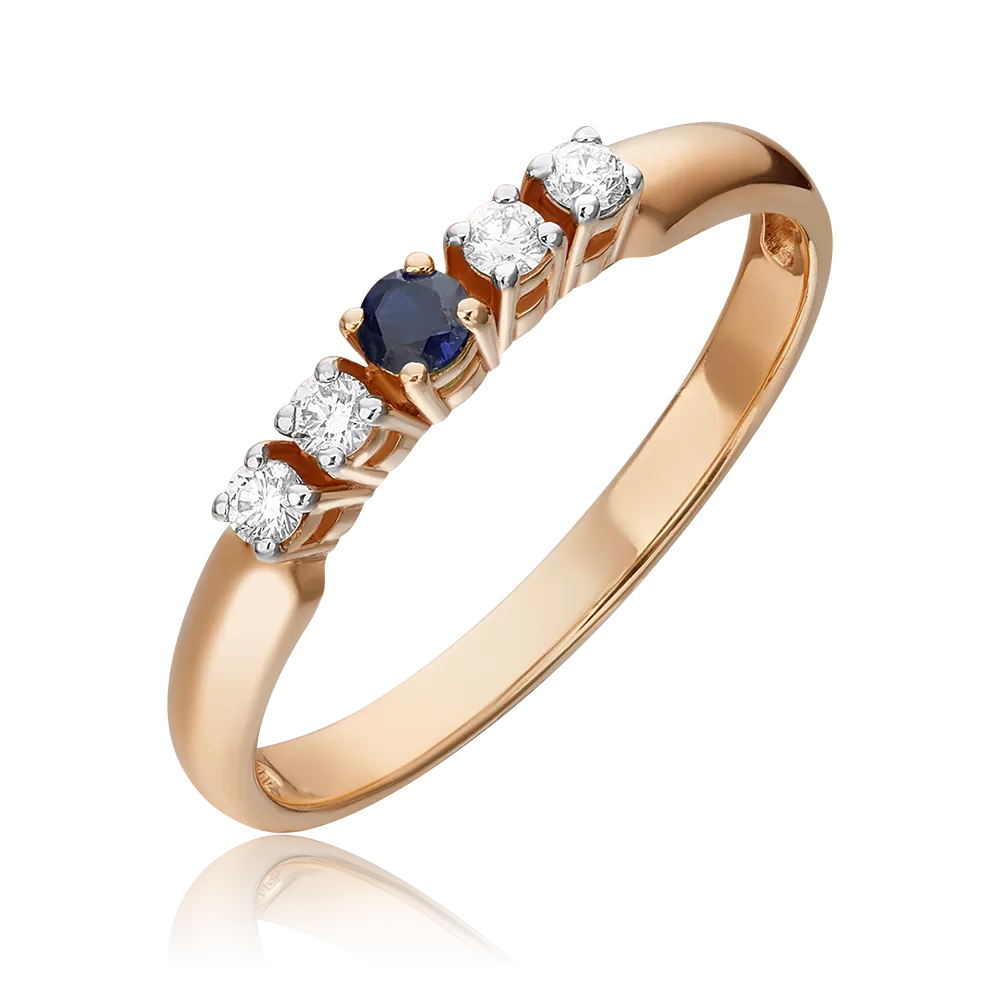 Кольцо из красного золота с сапфиром и бриллиантами 01-0291-00-105-1110-30