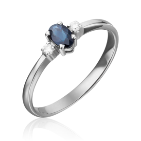 Кольцо из белого золота с сапфиром и бриллиантами