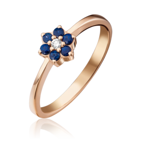 Кольцо из красного золота с бриллиантом и сапфирами 01-0315-00-105-1110-30