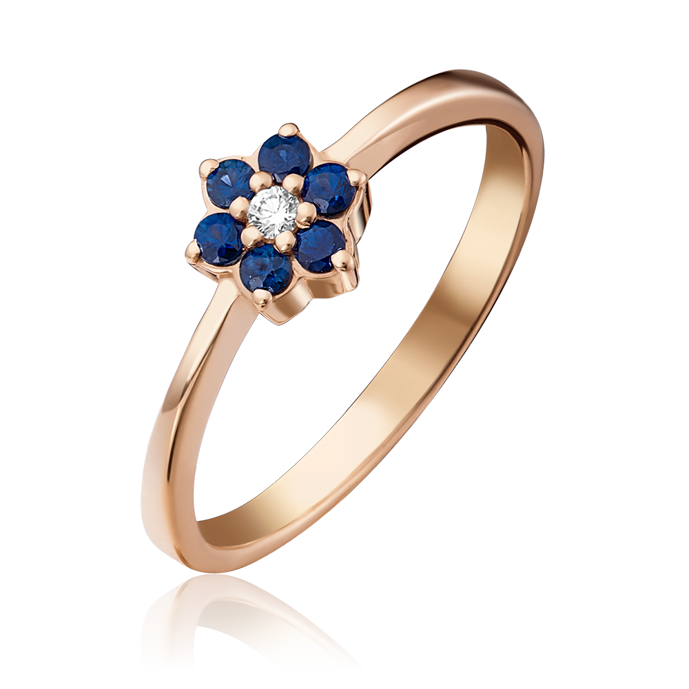 Кольцо из красного золота с бриллиантом и сапфирами 01-0315-00-105-1110-30
