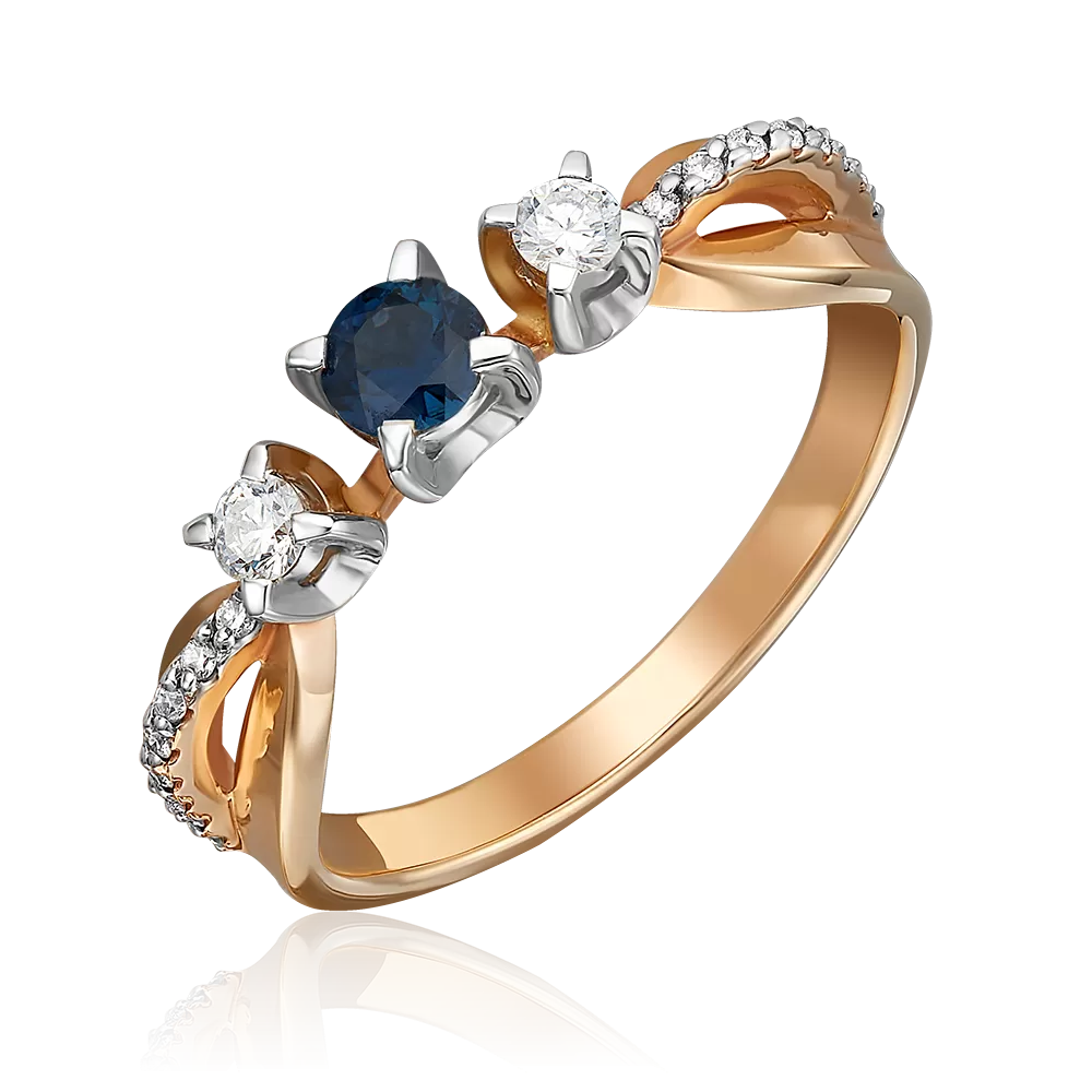 Кольцо из комбинированного золота с сапфиром и бриллиантами 01-0335-00-105-1111-30