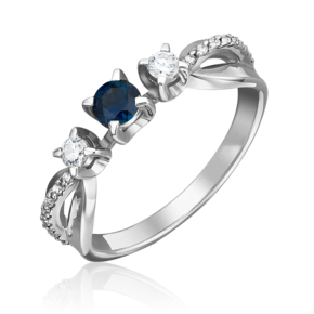 Кольцо из белого золота с сапфиром и бриллиантами 01-0336-00-105-1120-30