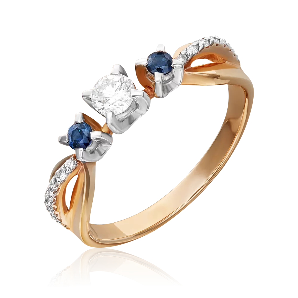Кольцо из комбинированного золота с бриллиантами и сапфирами 01-0337-00-105-1111-30