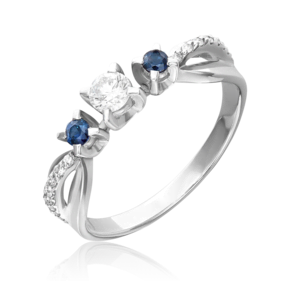 Кольцо из белого золота с бриллиантами и сапфирами 01-0338-00-105-1120-30