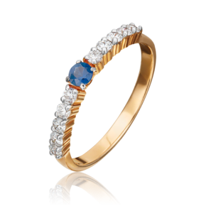 Кольцо из красного золота с сапфиром и бриллиантами