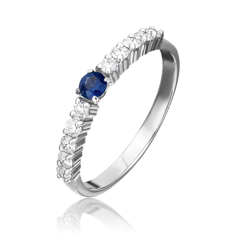 Кольцо из белого золота с сапфиром и бриллиантами 01-0370-00-105-1120-30