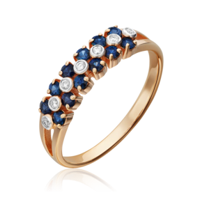 Кольцо из красного золота с сапфирами и бриллиантами