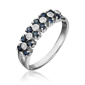 Кольцо из белого золота с сапфирами и бриллиантами 01-0372-00-105-1120-30
