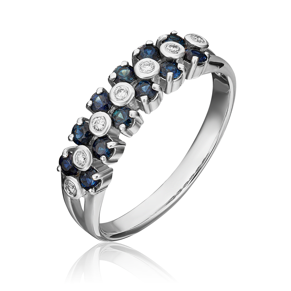 Кольцо из белого золота с сапфирами и бриллиантами 01-0372-00-105-1120-30