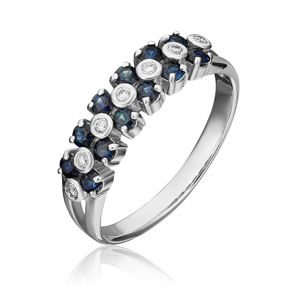 Кольцо из белого золота с сапфирами и бриллиантами 01-0372-00-105-1120-30