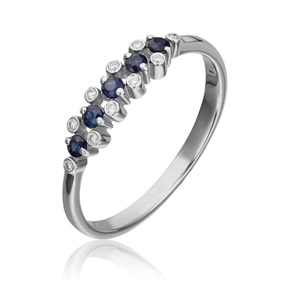 Кольцо из белого золота с сапфирами и бриллиантами 01-0374-00-105-1120-30