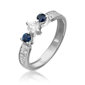 Кольцо из белого золота с бриллиантами и сапфирами 01-0386-00-105-1120-30
