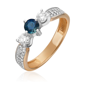 Кольцо из комбинированного золота с сапфиром и бриллиантами