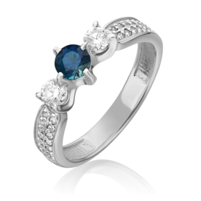 Кольцо из белого золота с сапфиром и бриллиантами