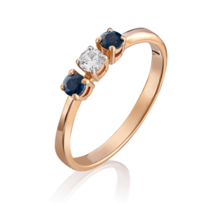 Кольцо из красного золота с бриллиантом и сапфирами 01-0395-00-105-1110-30