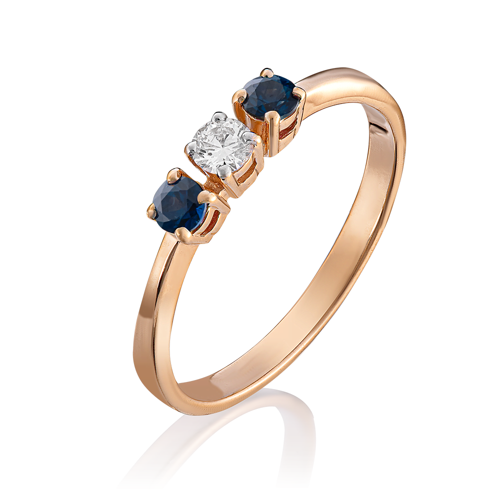 Кольцо из красного золота с бриллиантом и сапфирами 01-0395-00-105-1110-30