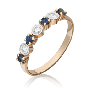 Кольцо из красного золота с бриллиантами и сапфирами 01-0415-00-105-1110-30