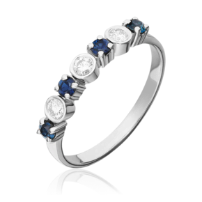 Кольцо из белого золота с бриллиантами и сапфирами 01-0416-00-105-1120-30