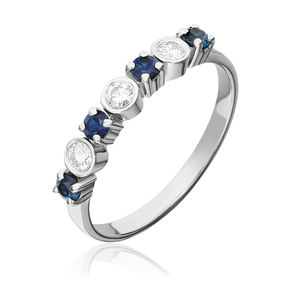 Кольцо из белого золота с бриллиантами и сапфирами 01-0416-00-105-1120-30