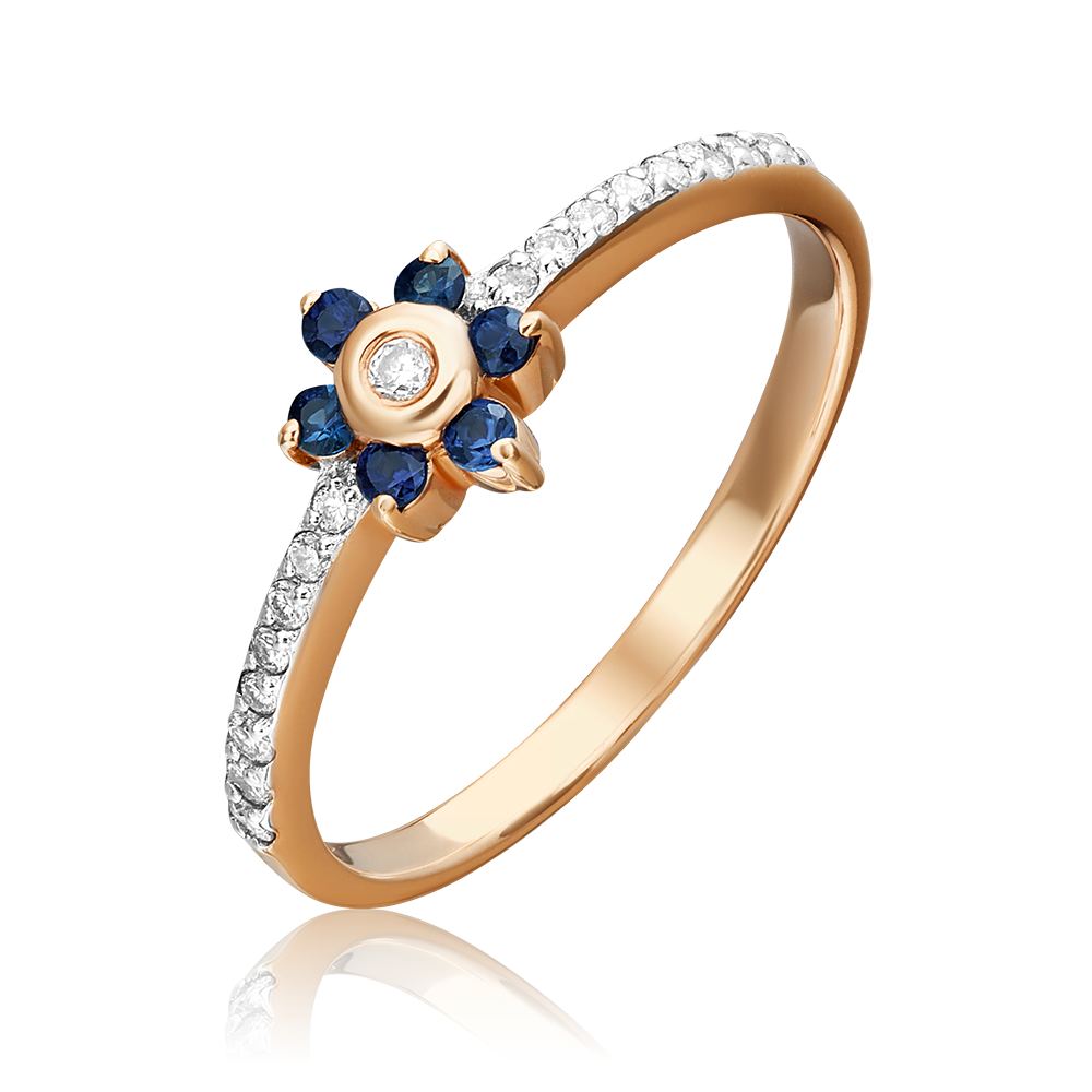 Кольцо из красного золота с бриллиантами и сапфирами 01-0463-00-105-1110-30