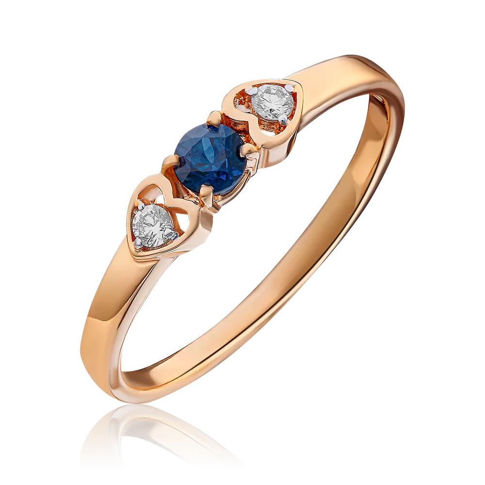 Кольцо из красного золота с сапфиром и бриллиантами 01-0471-00-105-1110-30