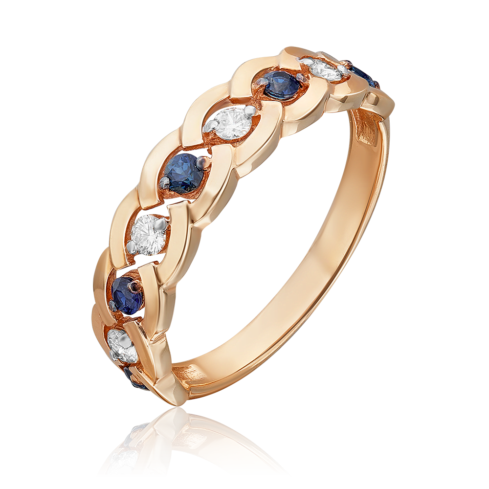 Кольцо из красного золота с бриллиантами и сапфирами 01-0485-00-105-1110-30