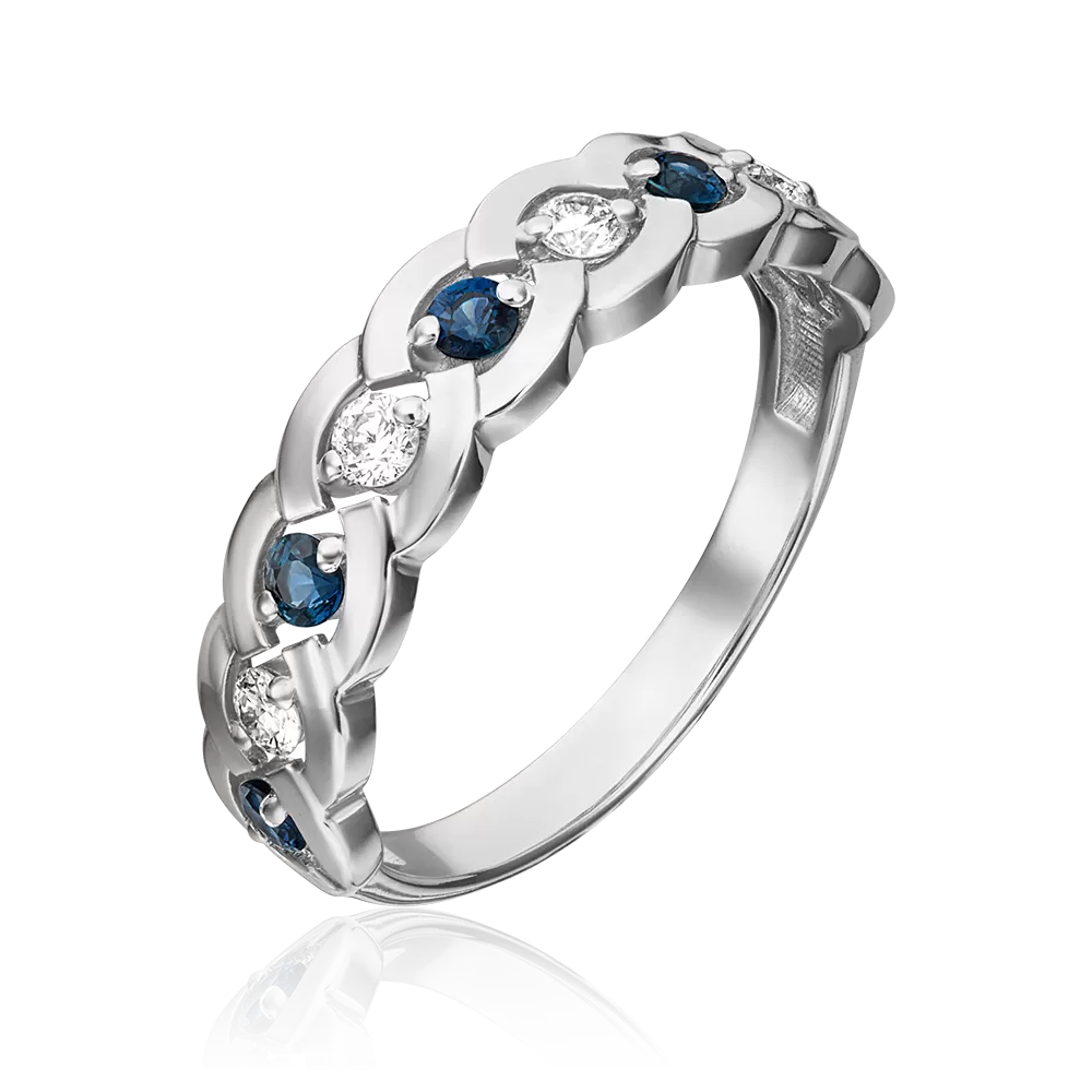 Кольцо из белого золота с бриллиантами и сапфирами 01-0486-00-105-1120-30