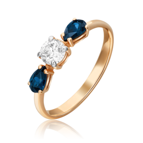 Кольцо из красного золота с сапфирами и бриллиантом 01-0489-00-105-1110-30