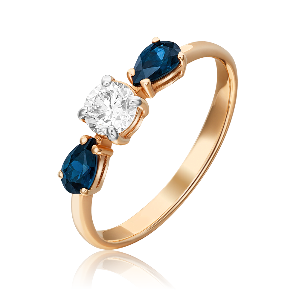 Кольцо из красного золота с сапфирами и бриллиантом 01-0489-00-105-1110-30