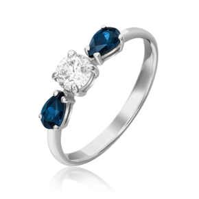 Кольцо из белого золота с сапфирами и бриллиантом