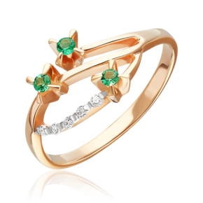 Кольцо из красного золота с изумрудами и бриллиантами 01-0039-00-106-1110-30