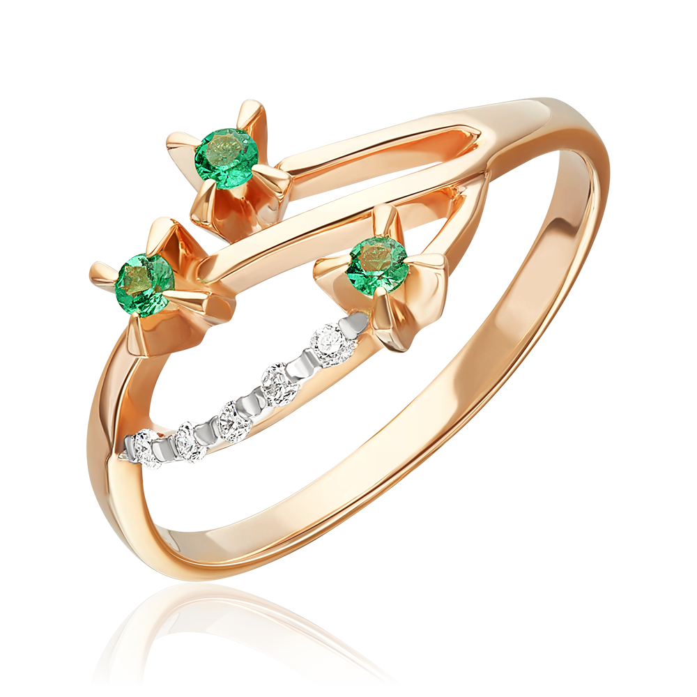 Кольцо из красного золота с изумрудами и бриллиантами 01-0039-00-106-1110-30